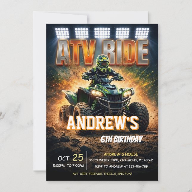 ATV Birthday Party for boy Invitation  (Front)