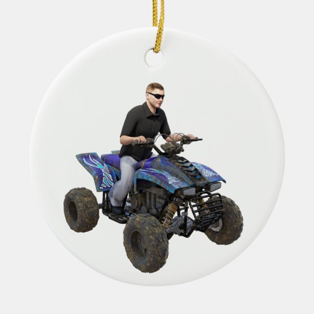 ATV Blue Mud Rider Ceramic Ornament (Front)