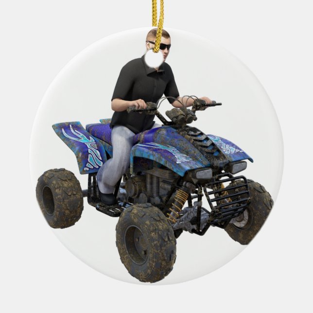 ATV Blue Mud Rider Ceramic Ornament (Front)