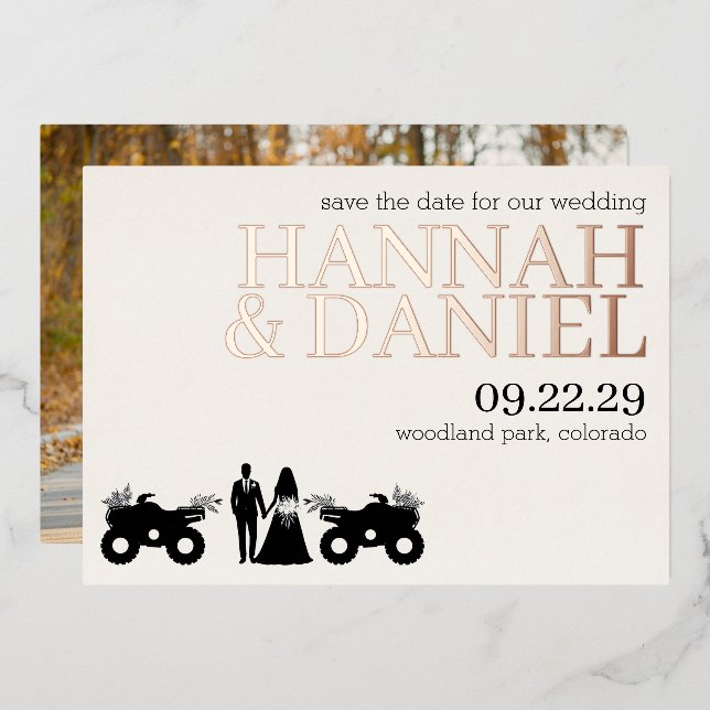 ATV Couple Wedding Save The Date Foil Invitation (Front/Back)