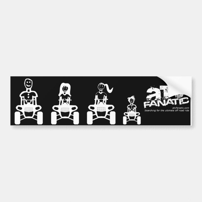 ATV Family Stick Figure (Dad, Mom, Daughter, Son) Bumper Sticker (Front)