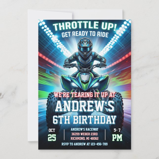 ATV Four Wheeler Birthday Party Invitation  (Front)