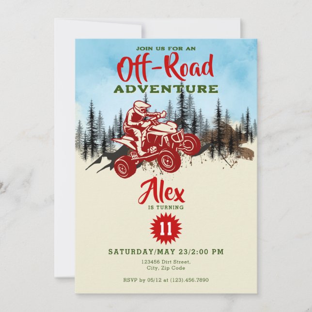 ATV Four Wheeler Off Road Adventure Birthday Invitation (Front)