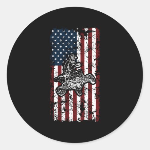 Atv Four Wheeler Quad Bike Usa Flag Classic Round Sticker