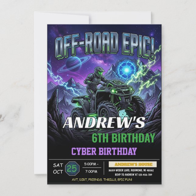 ATV Off-Road Birthday Party Invitation  (Front)