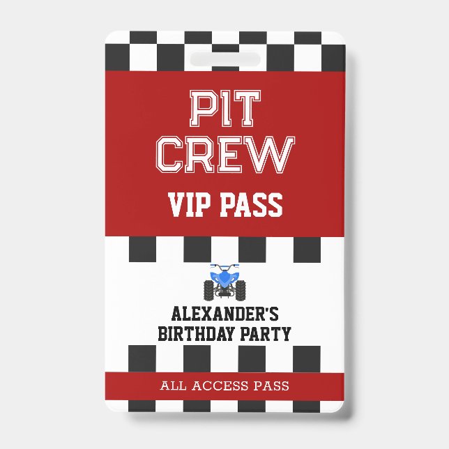 ATV Quad 4 Wheeler Birthday Party Badge (Front)