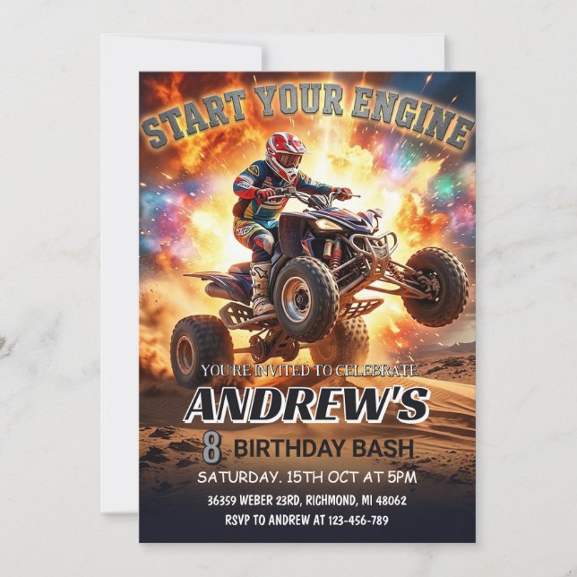 ATV Quad Bike Birthday Party Invitation  (Front)