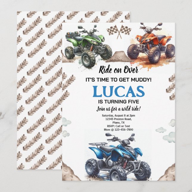 ATV Quad Bike Birthday Party Invitation (Front/Back)