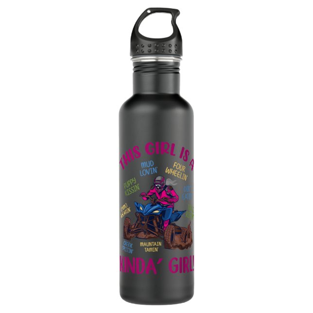 ATV Quad Biking Saying Four Wheeler Girls Funny UT Stainless Steel Water Bottle (Front)