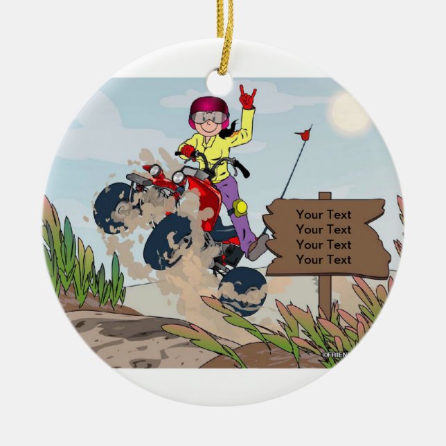 ATV Rider - Female Ceramic Ornament (Front)