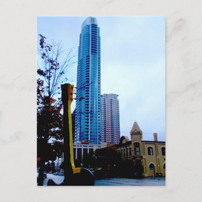 ATX Downtown with Guitar Postcard (Front)