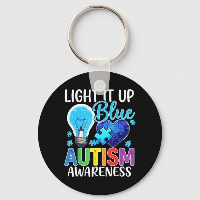 Au Awareness Light Bulb Shine Blue Keychain (Front)