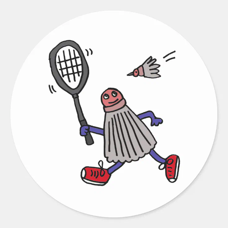 AU- Badminton Birdie Playing Badminton Cartoon Classic Round Sticker |  Zazzle