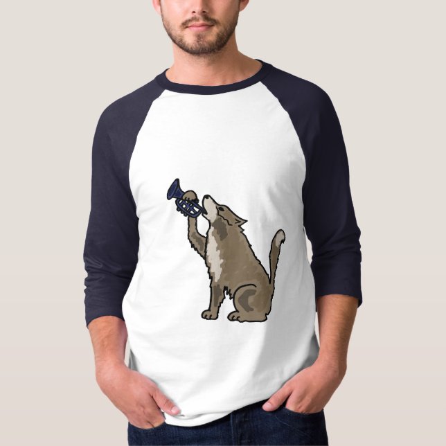 AU- Cute Wolf Playing the Trumpet Shirt (Front)