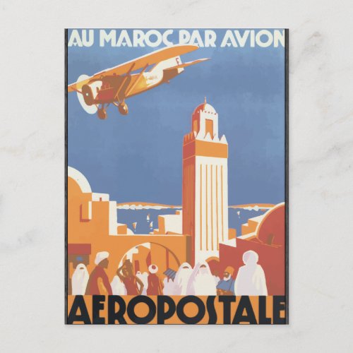 Au Maroc Par Avion Aeropostale Vintage Postcard