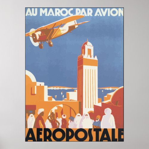 Au Maroc Par Avion Aeropostale Vintage Poster