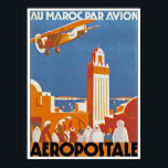 Au Maroc Par Avion Poster<br><div class="desc">Vintage air travel poster for pioneering French airline and mail delivery services company Aeropostale and their flights to Morocco.</div>