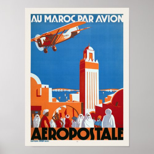 Au Maroc Par Avion Vintage Poster 1930