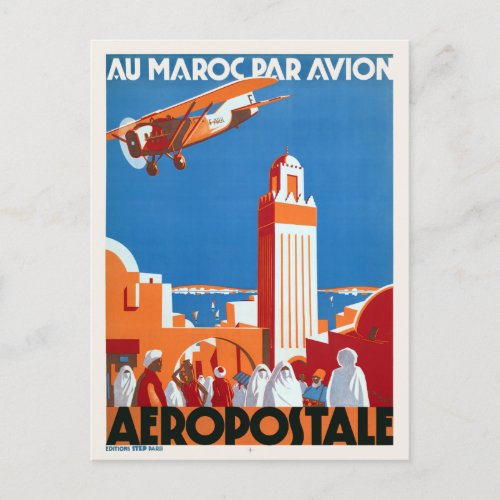 Au Maroc Par Avion Vintage Poster 1930 Postcard