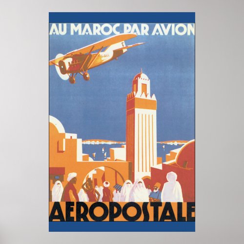 Au Maroc Par Avion Vintage Travel Poster