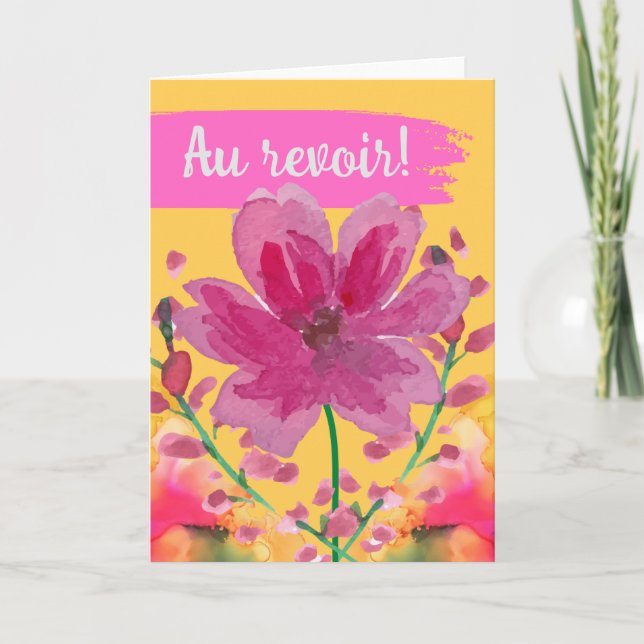 Au revoir Goodbye in French Watercolor Flowers Card (Front)