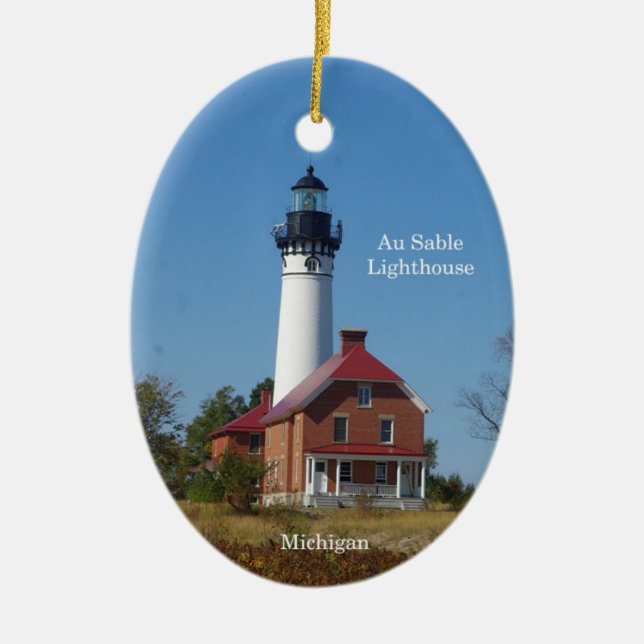 Au Sable Lighthouse Oval oranament Ceramic Ornament (Front)