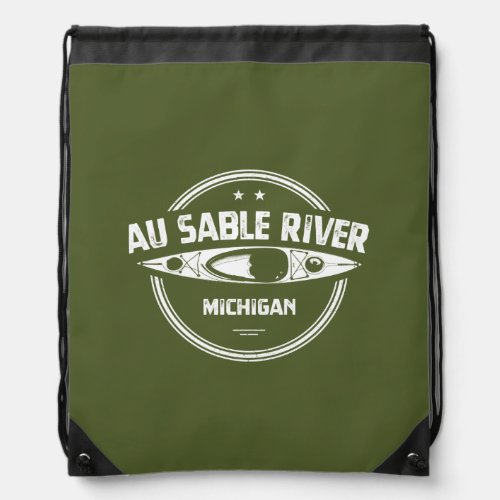 Au Sable River Michigan Kayaking Drawstring Bag