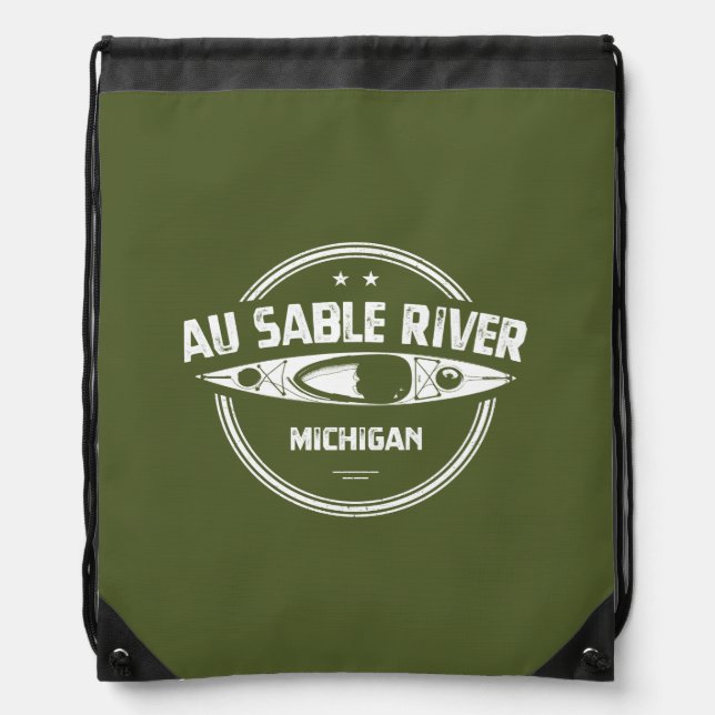 Au Sable River Michigan Kayaking Drawstring Bag (Front)