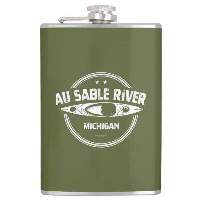 Au Sable River Michigan Kayaking Flask (Front)