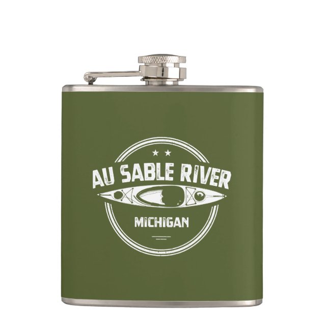 Au Sable River Michigan Kayaking Flask (Front)