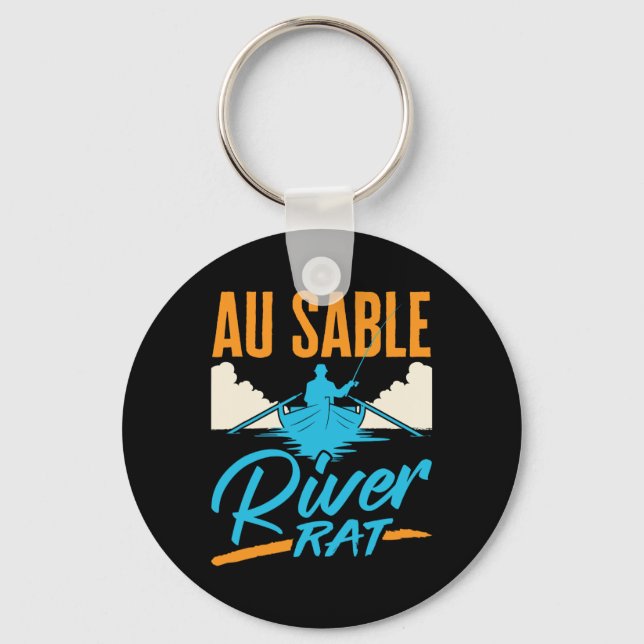 Au Sable River Rat Rafting Canoeing Fishing Boatin Keychain (Front)