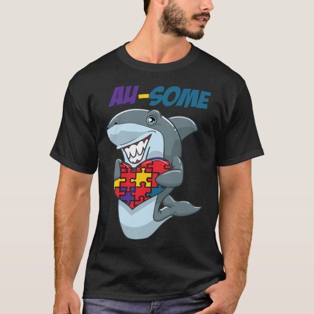 Au Some Shark Awesome Autistic Puzzle Autism Aware T-Shirt (Front)