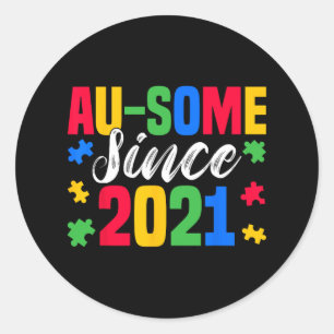 Au-some Since 2021 4 Years Old Autism Awareness Bo Classic Round Sticker