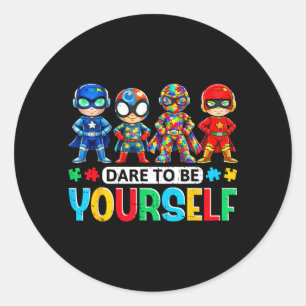 Au Superheroes Dare To Be Kids Boys Support Classic Round Sticker