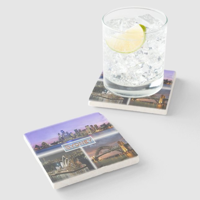 AU Sydney by Night - Opera House - HArbour Bridge Stone Coaster (Side)