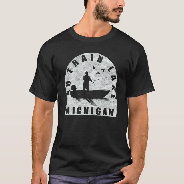 Au Train Lake Fishing Michigan T-Shirt (Front)