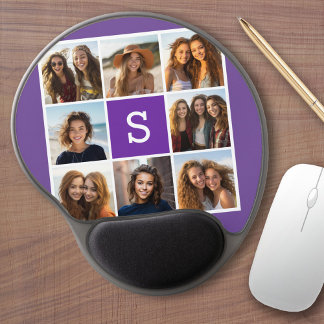 Aubergine and White Photo Collage Custom Monogram Gel Mouse Pad