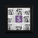 Aubergine and White Photo Collage Custom Monogram Jewelry Box<br><div class="desc">You can use Instagram photos for this design. Use 8 square photos to create a unique and personal gift. Or you can keep the hipster puppy and make a trendy keepsake. If you need to adjust the pictures,  click on the customize tool to make changes.</div>