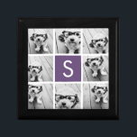 Aubergine and White Photo Collage Custom Monogram Jewelry Box<br><div class="desc">You can use Instagram photos for this design. Use 8 square photos to create a unique and personal gift. Or you can keep the hipster puppy and make a trendy keepsake. If you need to adjust the pictures,  click on the customize tool to make changes.</div>