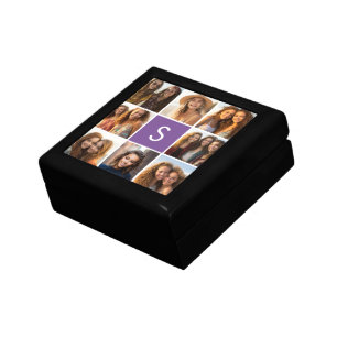 Aubergine and White Photo Collage Custom Monogram Jewelry Box
