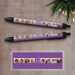 Aubergine and White Photo Collage Custom Monogram Pen