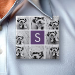 Aubergine and White Photo Collage Custom Monogram Pinback Button<br><div class="desc">You can use Instagram photos for this design. Use 8 square photos to create a unique and personal gift. Or you can keep the hipster puppy and make a trendy keepsake. If you need to adjust the pictures,  click on the customize tool to make changes.</div>