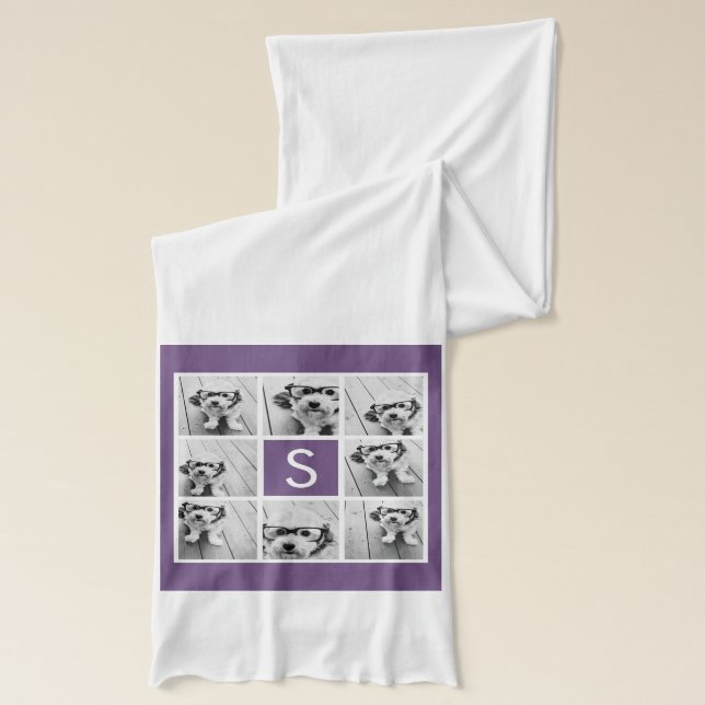 Aubergine and White Photo Collage Custom Monogram Scarf (Left)