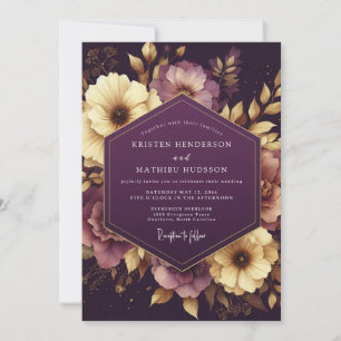 Aubergine Baroque Bloom Wedding Invitation