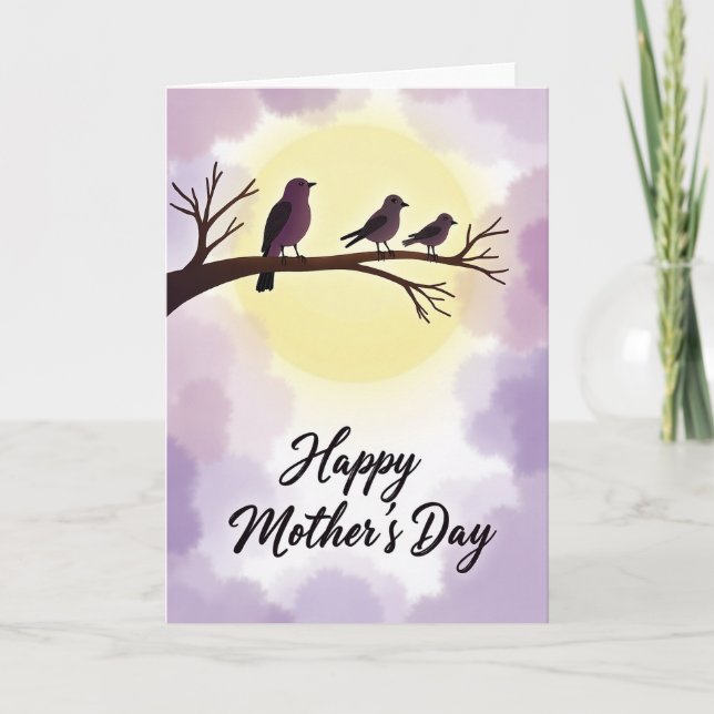 Aubergine Birds Mothers Day Card (Front)
