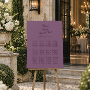 Aubergine Calligraphy Wedding Seating Chart Foam Board