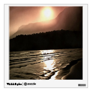 Aubergine Colored Nightfall At The Beach Landscape Wall Sticker