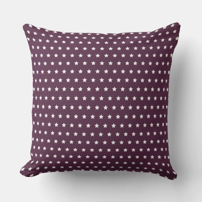 Aubergine Eggplant Deep Purple Stars Throw Pillow (Front)