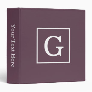 Aubergine Eggplant White Framed Initial Monogram 3 Ring Binder