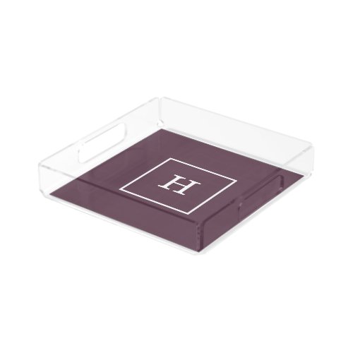 Aubergine Eggplant White Framed Initial Monogram Acrylic Tray